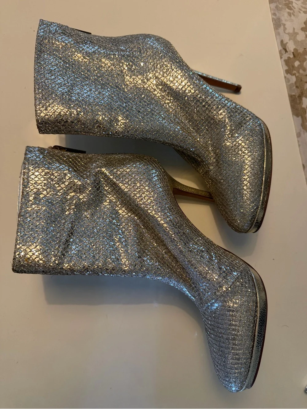Jimmy Choo Silver Sparkle Pointed-Toe Ankle Booties
